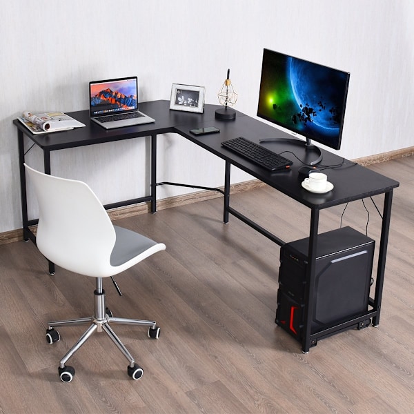 L-formet computerbord PC hjørne skrivebord vinkel skrivebord sort/naturlig 168 x 125 x 74 cm-sort