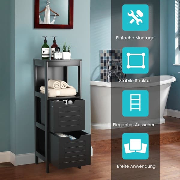 Badeværelseskommode i træ med 2 skuffer 30 x 30 x 89 cm sort