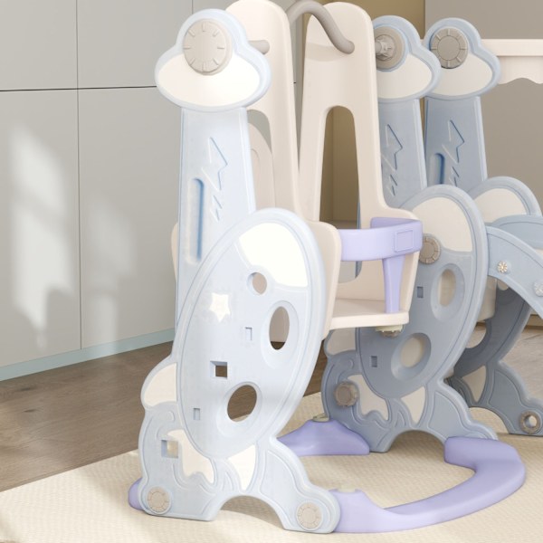 Slide 4-i-1 barnrutschbana med gunga, basketkorg, klätterställning, småbarnsrutschkana med raketdesign lekplats för inomhus och utomhus 1,5-4 år barn
