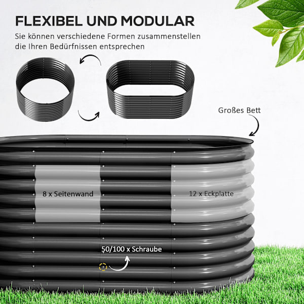 Upphöjd bädd av stål, växtbädd, kall ram, trädgårdsbädd, stapelbar, blomlåda, plug-in växtlåda, 160 x 80 x 80 cm, grönsaksbädd för trädgård, balkong,