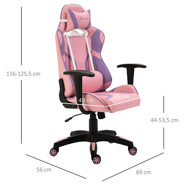 Gaming Chair Ergonominen Työtuoli, Kääntötuoli, Säädettävä Hieronta Lannetyyny, Korkeussäädettävä, Vaaleanpunainen & Purppura, 69X56X125,5Cm