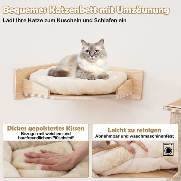 Väggmonterad kattmöbelset med hängmattor och säng