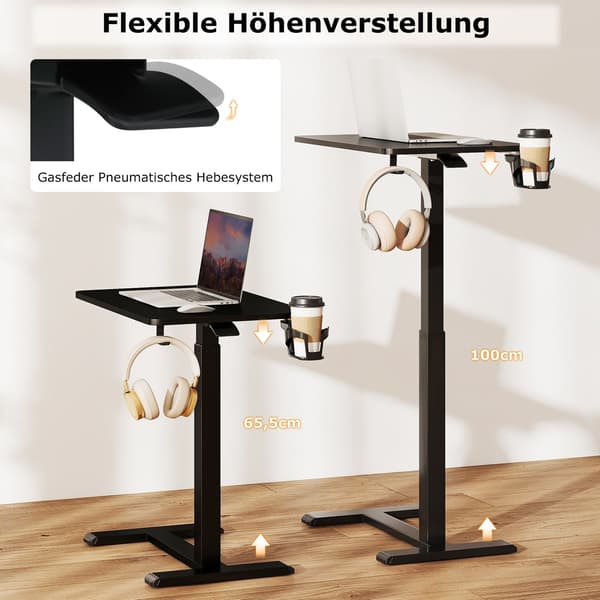Justerbart oversengsbord med kopholder og kroge, sort