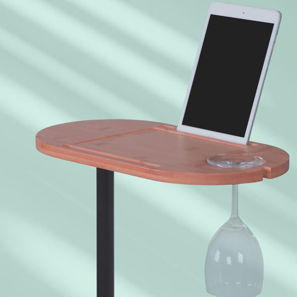 Justerbart C-formet sidebord i bambus og stål