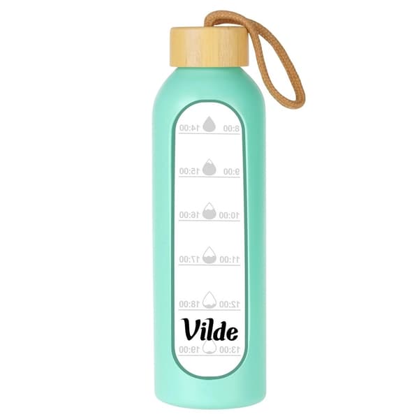 Glasvattenflaska med mintgrönt silikonfodral, 600 ml