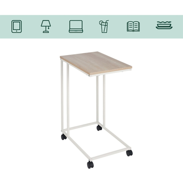 C-format sidobord med hjul – träeffektskiva