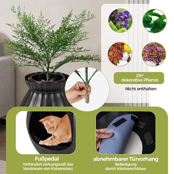 Smart kattebakke med lugtfjerner, 63L, sort