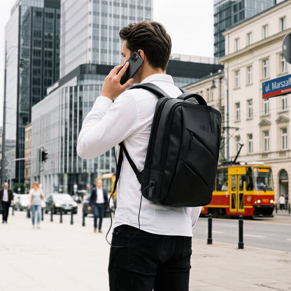 Sort laptoprygsæk, USB-C-port, 15L kapacitet