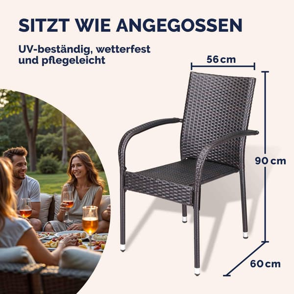 Polyrattan stabelstol Comfort sæt med 4 brune