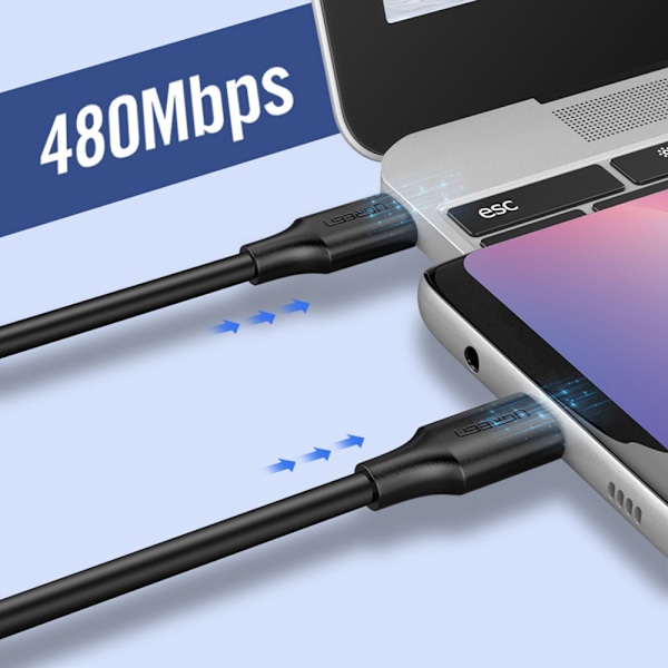 USB Typ C-kabel för laddning och dataöverföring 3A 1m svart