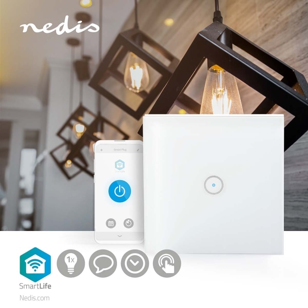 SmartLife Strömbrytare | Wi-Fi | Enda | Väggfäste | 1000 W | Android™ / IOS | Glas | Vit
