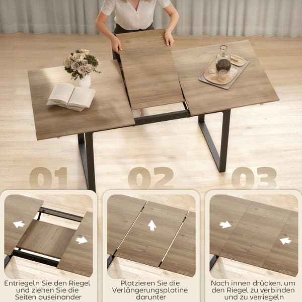 Utdragbart matbord för 6-8 personer, 140-180 cm, trä och stål