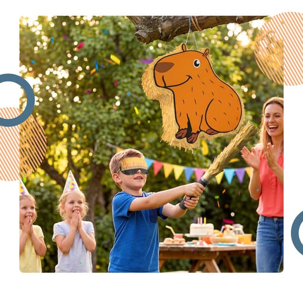 Kapybara Piñata Set, Pinne och Ögonbindel Ingår