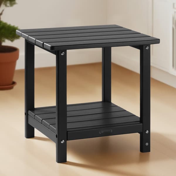 Sidobord för utomhusbruk, 2-våningar HDPE, svart, 43 cm