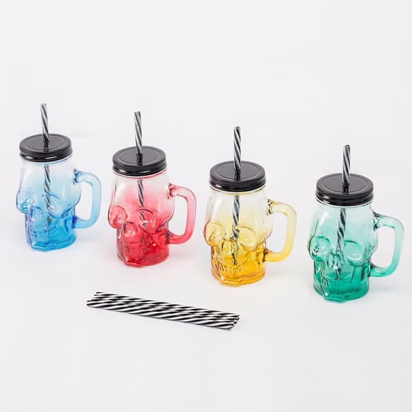 Dödskalleglasset med lock och sugrör, 4-pack