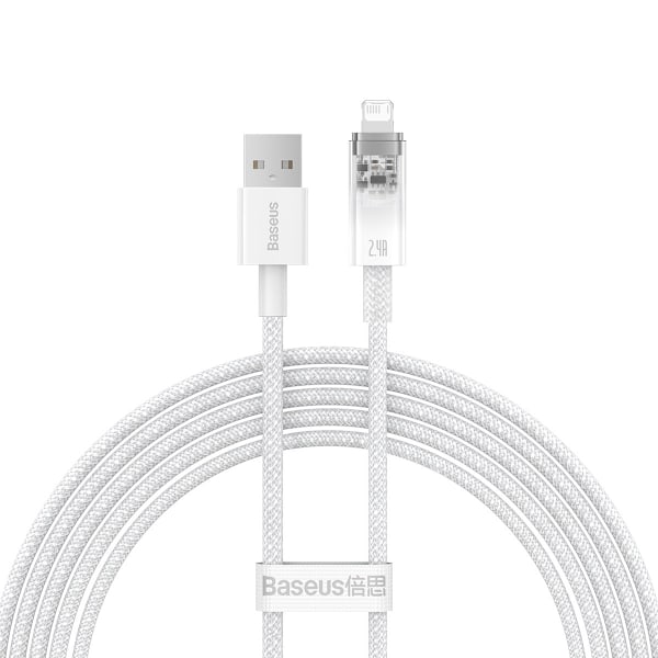 Flätad kabel för iPhone Explorer Series USB - Lightning 2.4A 2m vit