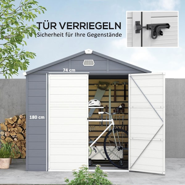Verktygsbod 4,1 m³, trädgårdsbod med taktak, 240 x 190 x 180/228 cm, redskapsbod med låsbar dörr, fönster, cykelgarage, trädgårdsskåp av aluminium, fö