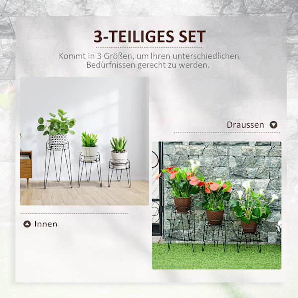 Flower Stand Set Med 3 Metall Plant Stand Set Flower Pall Blomkrukhållare Plantpall För Blomkruka Upp Till Diameter 16 Cm Svart