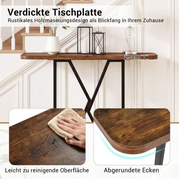 Konsolbord 100 cm, Rustik Brun, Metalstel