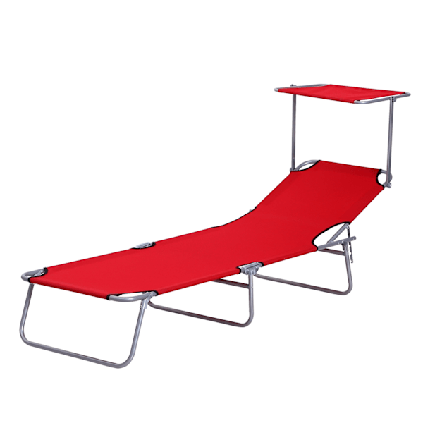 Liggestol haveseng foldbar med solbeskyttelse, wellness liggestol strandstol i rød 187 x 58 x 36 cm til afslappende timer udendørs