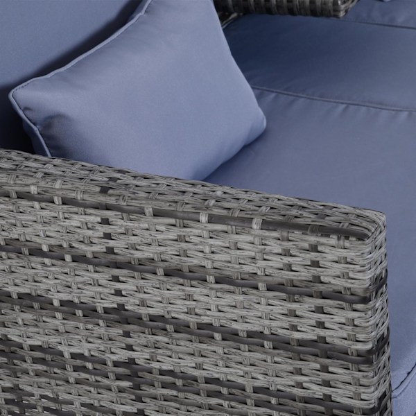 3 stk. Havesofa havemøbler lounge havesæt siddegruppe rottemøbler grå polyrattan + metal 2-personers sofa 2 x skammelhynder