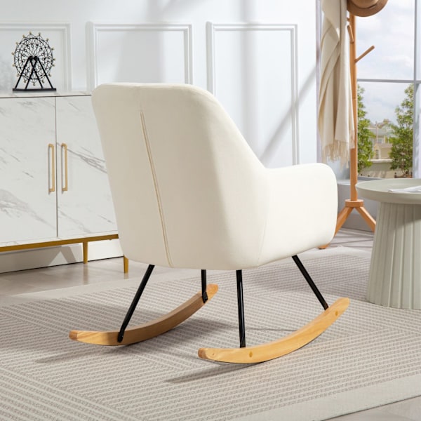 Gyngestol, gyngestol med armlæn, træløbere, afslapningsstol, lænestol med fløjlslook, afslapningsstol, gyngestol til soveværelse, stue, balkon, cremeh