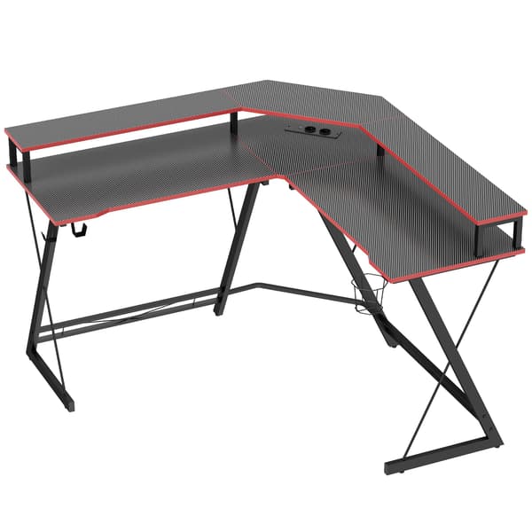 L-format datorbord 128 cm med AC/USB-uttag och skärmstativ