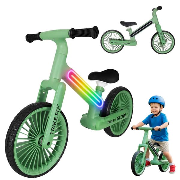 Børnebalancecykel med LED-lys, grøn, 12 tommer