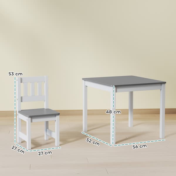 Børnebord og stolesæt, 3 dele, grå, træ