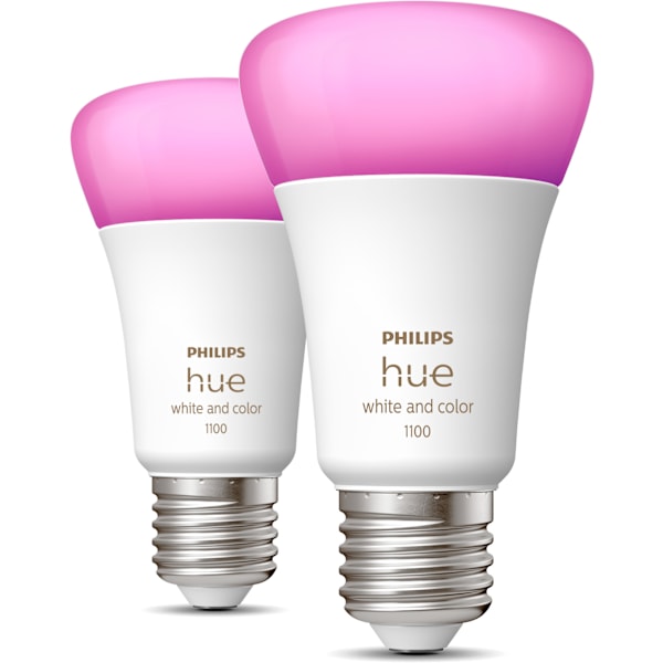 Philips Hue LED smart glödlampa, vit och färgatmosfär, E27, 1100 lm, 2-pack