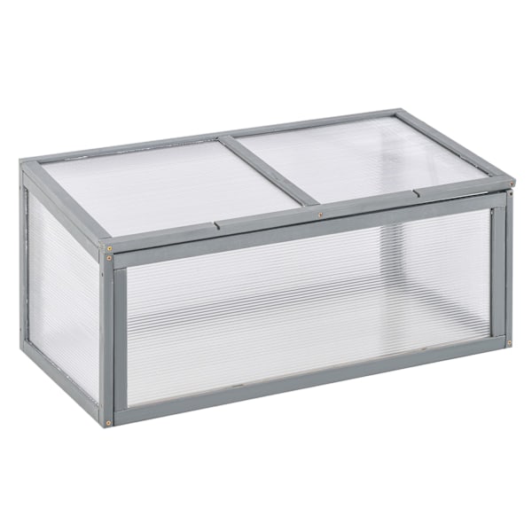 Cold Frame Drivhus Med Dæksel, Vejrbestandig, Lavet Af Træ Og Polycarbonat, Grå, 90X46X40Cm