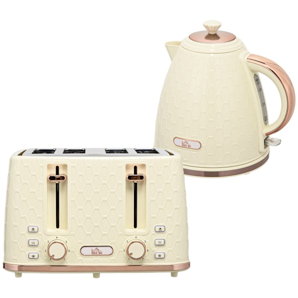 Vattenkokare med brödrost 1,7L vattenkokare 4 skivor toast frukostset med 7 bryningsnivåer, automatisk avstängning, avfrostnings- och återuppvärmnings