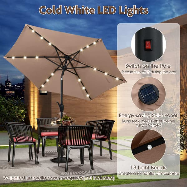 Terrasseparasol 230 cm, solcelledrevet LED, vippefunktion, lysebrun