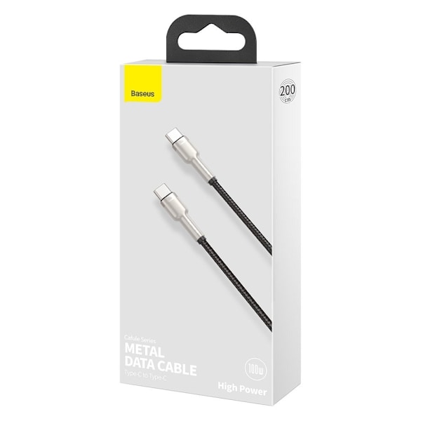 USB-C - USB-C kabel Cafule Metal Data Power Delivery 100W 2m - sort
