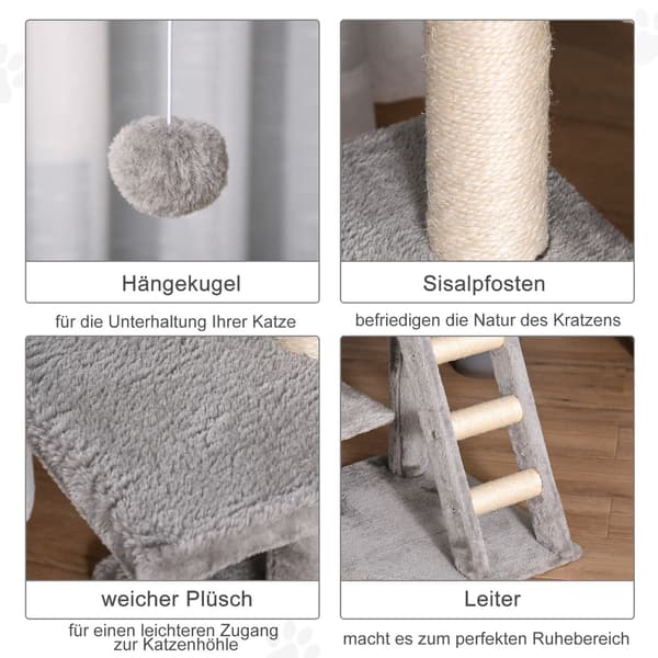 Skrabestolpe Med Kattehule Og Stige, Multi-Level, E1 Mdf Sisal, Lysegrå, 60X48X122Cm