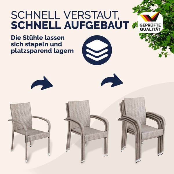 Stapelbara rottingstolar Comfort set om 4 krämfärgade