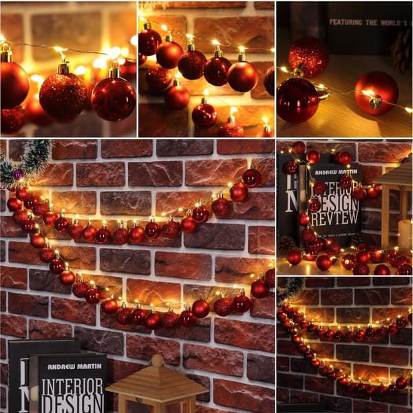 LED-ljusslinga, röda julgranskulor, 2m, 40 lysdioder, timer