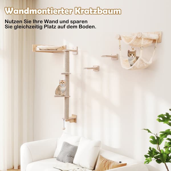 Väggmonterad kattmöbelset med hängmattor och säng
