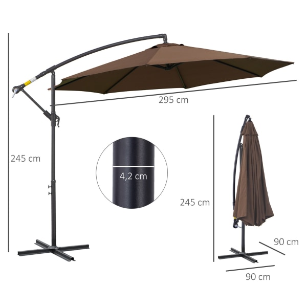 Parasol Cantilever Parasol Med Håndsving, Stålramme & Polyester Stof, Kaffe, Ø3X2,5M