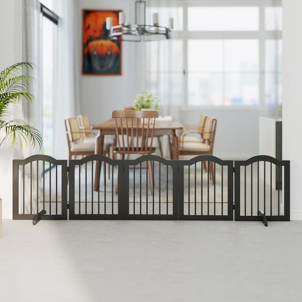 Fritstående hundegitter, foldbart, 5 paneler, sort, 261,5x29,5x61 cm