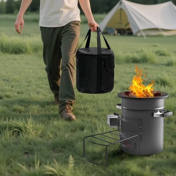Camping raketkök, vedeldad, bärväska, stål