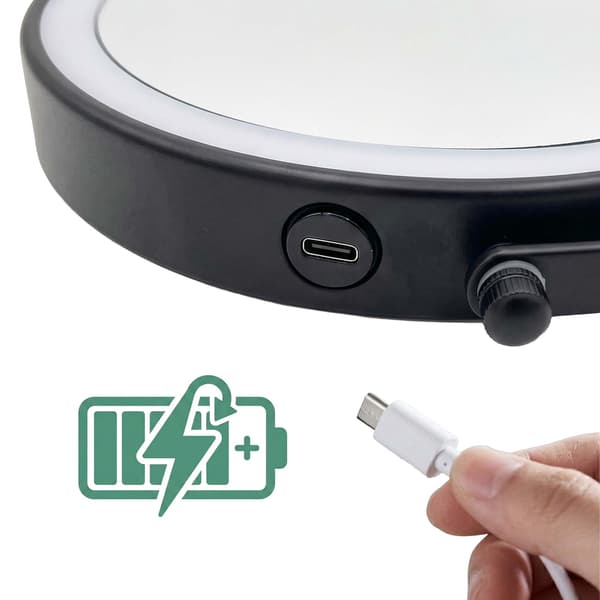 Väggmonterad LED-sminkspegel, 10x förstoring, svart