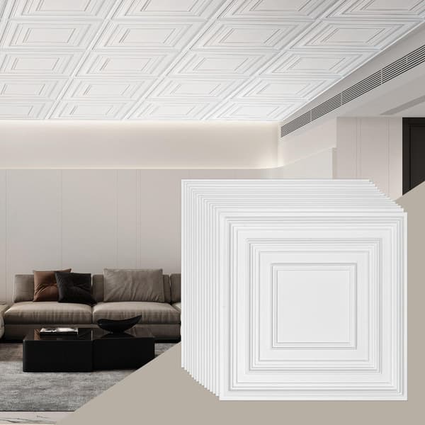Loftplader 12-pak, 24x24 PVC, hvidt stiftmønster