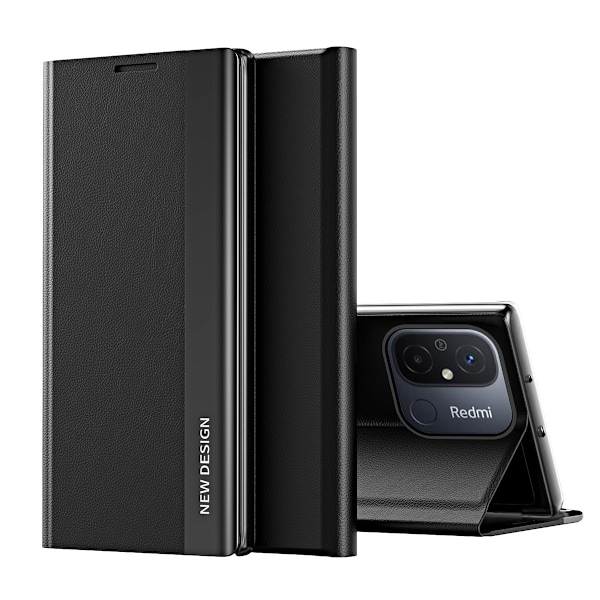 Cover med klap og stativ til Xiaomi Redmi 11A / Poco C55 / Redmi 12C Sleep Case Pro sort