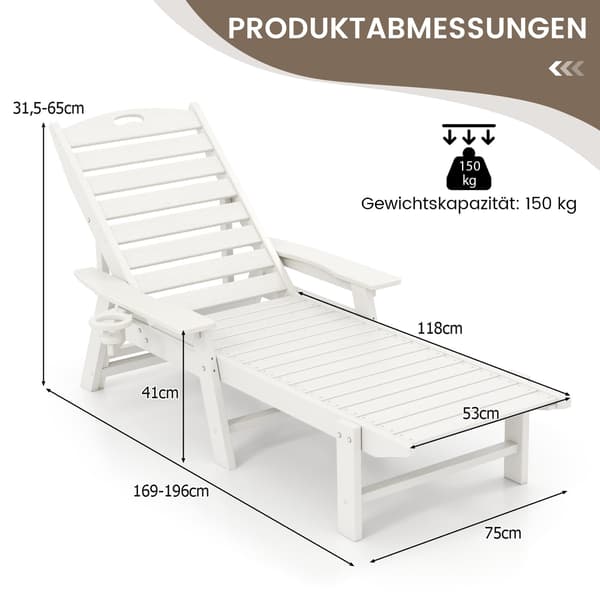 Utomhusfåtölj, HDPE, justerbart ryggstöd, vit