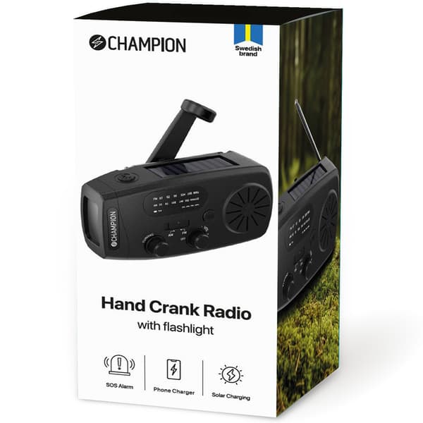 Aurinkokäyttöinen radio taskulampulla, musta
