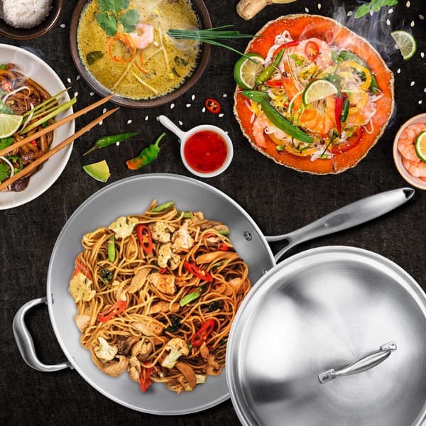 Wok i rustfrit stål med låg