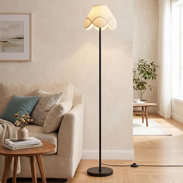 Dæmpbar gulvlampe, 159 cm, sort med stofskærm
