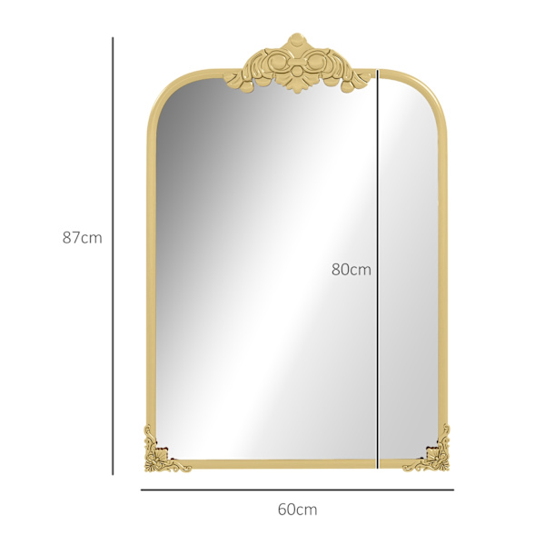 Väggspegel 60x87 cm Badrumsspegel i barockstil Dekorativ spegel med metallram för vardagsrummets sovrum Guld