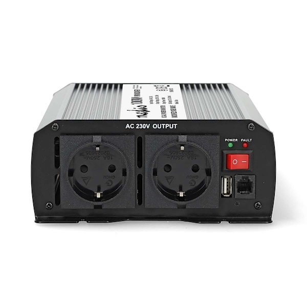 Växelriktare med modifierad sinusvåg | Inspänning: 24 V DC | Enhetens utgångsanslutning: Type F (CEE 7/3) / USB-A | 230 V AC 50 Hz | 1000 W | Toppeffe